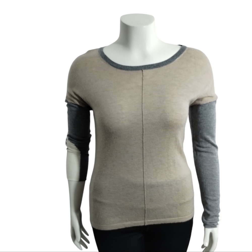 C&C California Wool Cashmere Blend Tan/Grey Crew‎ Sweater size M Casual, Soft